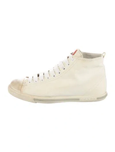 Pre-owned Prada Leather Sneakers In Neutral