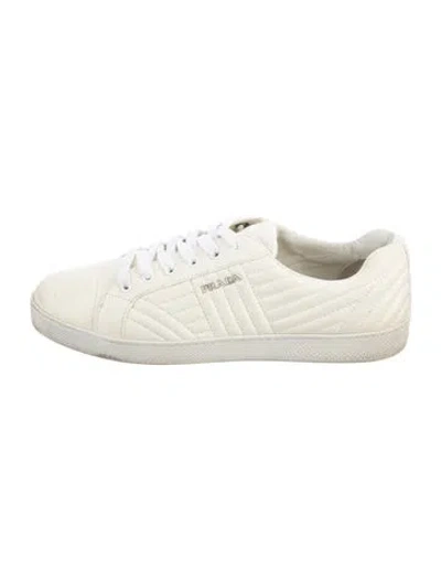 Pre-owned Prada Leather Sneakers In Neutrals