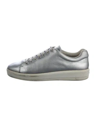 Pre-owned Prada Leather Sneakers In Silver