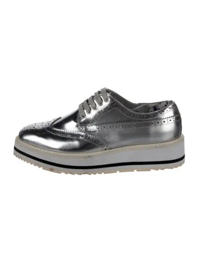 Pre-owned Prada Leather Sneakers In Silver