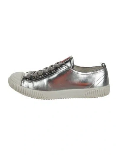 Pre-owned Prada Leather Sneakers In Silver