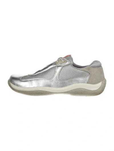 Pre-owned Prada Leather Sneakers In Silver