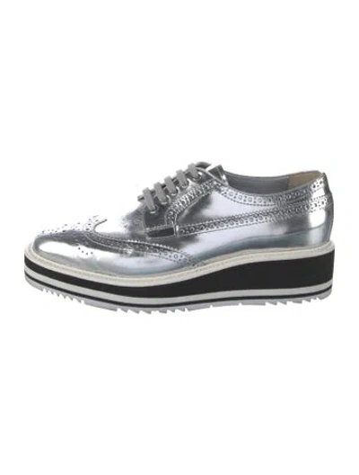 Pre-owned Prada Leather Sneakers In Silver