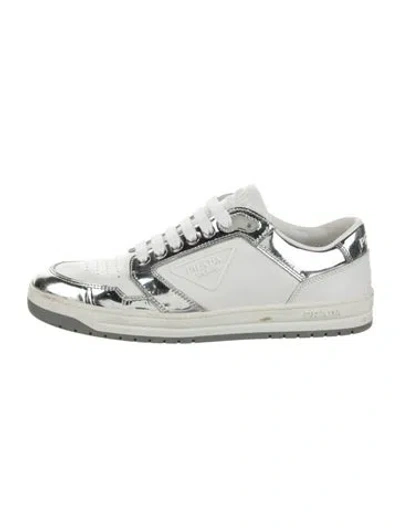 Pre-owned Prada Leather Sneakers In Silver/white