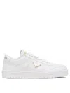 Prada White Sneakers With Padded Collar And Perforated Detailing In White