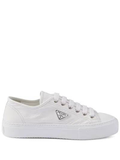 Prada Triangle-logo Lace-up Sneakers In White
