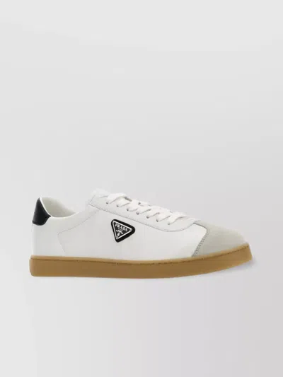 Prada White Leather Sneakers With Suede Accents