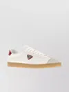Prada Leather Sneakers With Contrast Heel Tab In White