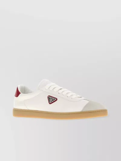 PRADA LEATHER SNEAKERS WITH CONTRAST HEEL TAB