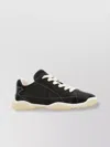 Prada Leather Sneakers With Contrast Stitching And Rubber Sole In Pattern
