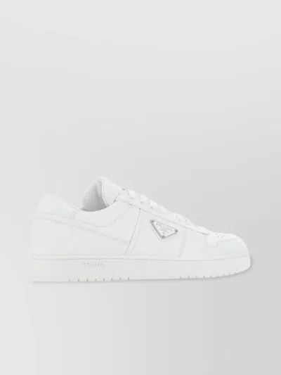 Prada Leather Sneakers With Padded Ankle And Flat Sole In White