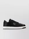 Prada Leather Sneakers With Perforated Toe Cap In Black