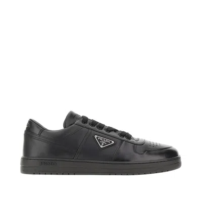 Prada Leather Sneakers With Triangle Logo In Black
