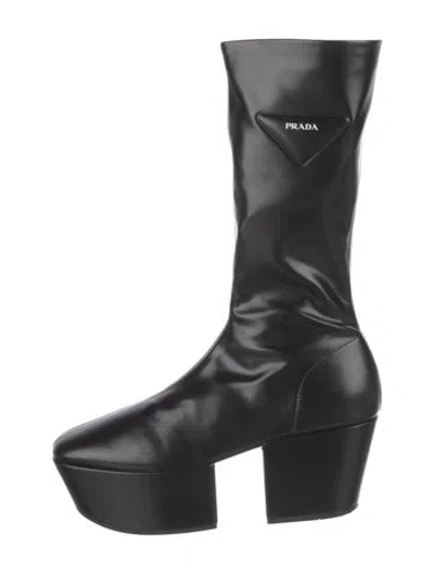 Pre-owned Prada Leather Sock Boots In Black