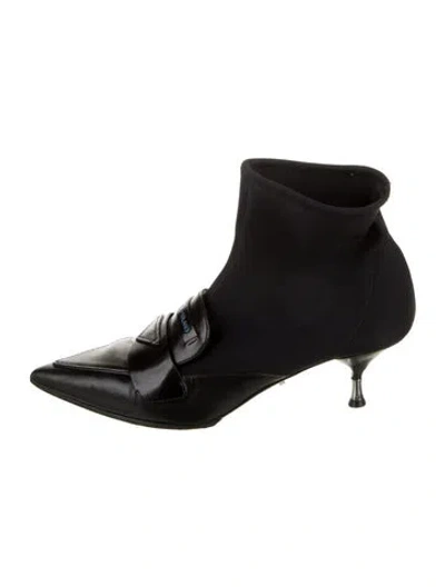 Pre-owned Prada Leather Sock Boots In Black