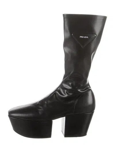 Pre-owned Prada Leather Sock Boots In Black