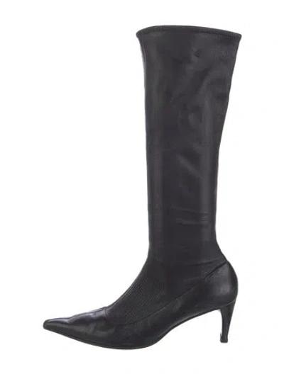 Pre-owned Prada Leather Sock Boots In Black