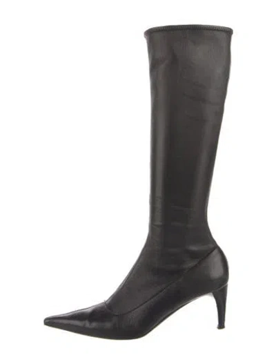 Pre-owned Prada Leather Sock Boots In Black