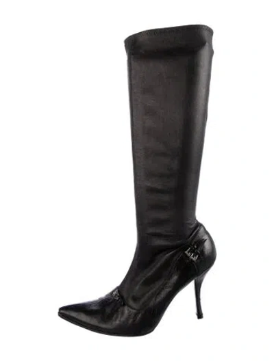 Pre-owned Prada Leather Sock Boots In Black