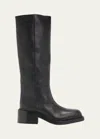 Prada Leather Knee-high Boots With Low Block Heel In Nero