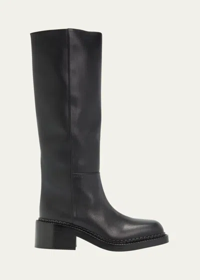 Prada Leather Square-toe Tall Moto Boots In Nero