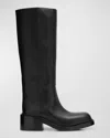 Prada Leather Square-toe Tall Moto Boots In Nero