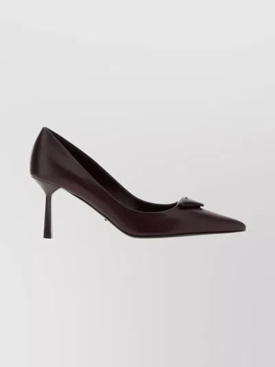 Prada Leather Stiletto Pumps Pointed Toe In Brown