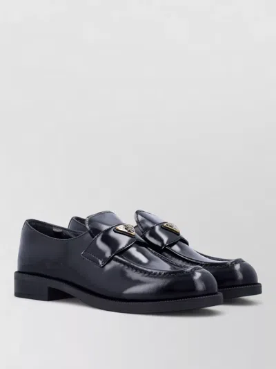Prada Leather Strap Loafer Bold Rubber Sole In Black