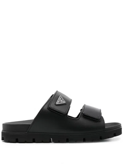 Prada Leather Strap Sandals In Black