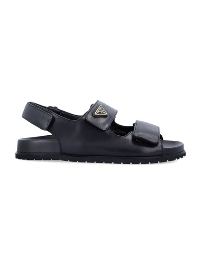 Prada Leather Strap Sandals In Black