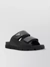 Prada Men Logo Plaque Leather Slides In Black