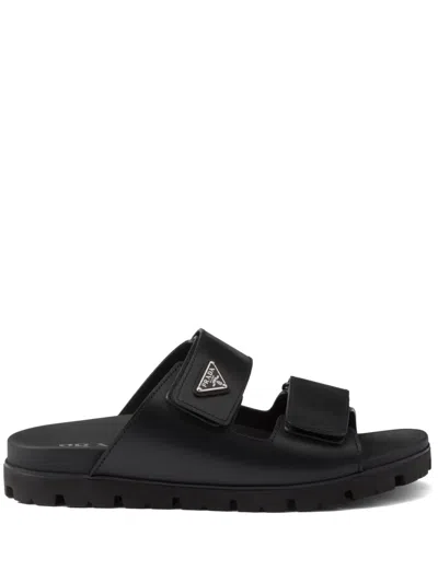Prada Strappy Sandals In Dark Brown Suede Leather In Black