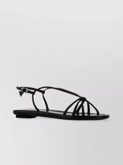 Prada Flat Leather Sandals In Black