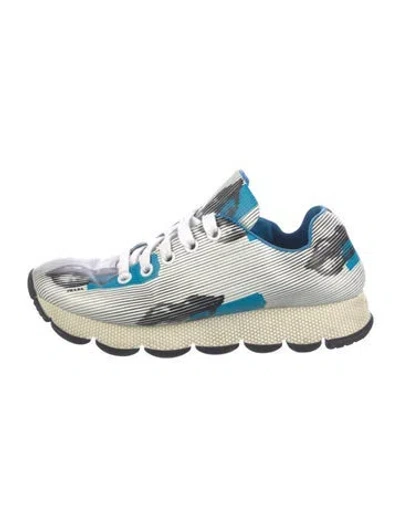 Pre-owned Prada Leather Striped Athletic Sneakers In Blue