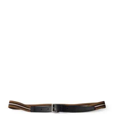 Prada Leather Striped Belt In Brown