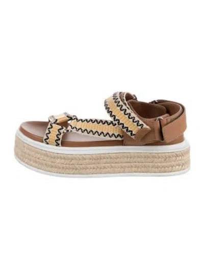 Pre-owned Prada Leather Striped Espadrilles In Neutral