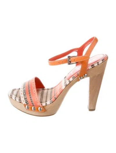 Pre-owned Prada Leather Striped Sandals In Orange