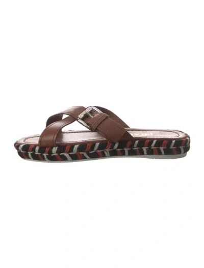Pre-owned Prada Leather Striped Slides In Brown