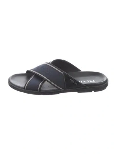 Pre-owned Prada Leather Striped Slides In Multi