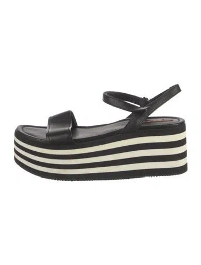 Pre-owned Prada Leather Striped Slingback Sandals In Black
