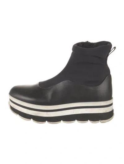 Pre-owned Prada Leather Striped Wedge Sneakers In Black
