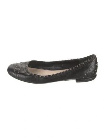 Pre-owned Prada Leather Studded Accents Ballet Flats In Black