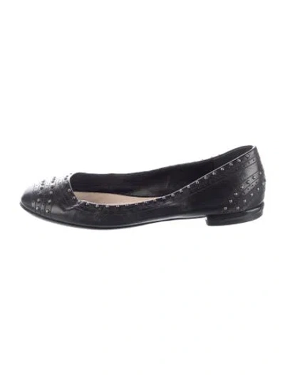 Pre-owned Prada Leather Studded Accents Ballet Flats In Black