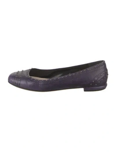Pre-owned Prada Leather Studded Accents Ballet Flats In Purple