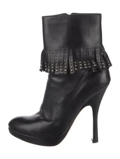 Pre-owned Prada Leather Studded Accents Boots In Black