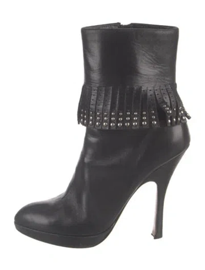 Pre-owned Prada Leather Studded Accents Boots In Black