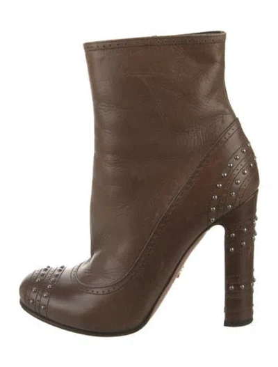Pre-owned Prada Leather Studded Accents Boots In Brown