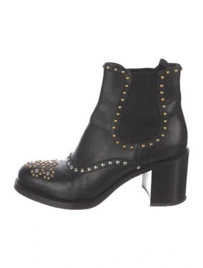 Pre-owned Prada Leather Studded Accents Chelsea Boots In Black