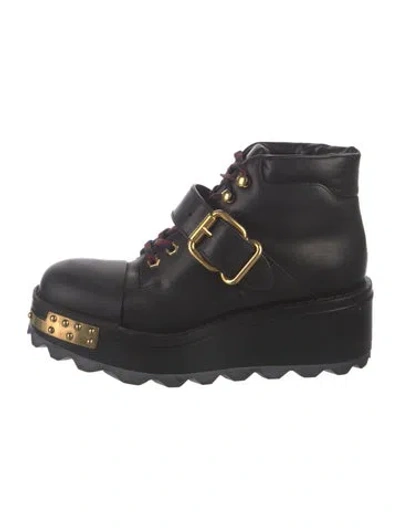Pre-owned Prada Leather Studded Accents Combat Boots In Black