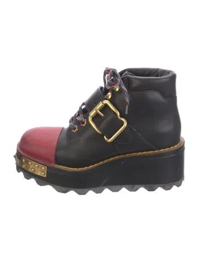 Pre-owned Prada Leather Studded Accents Combat Boots In Black